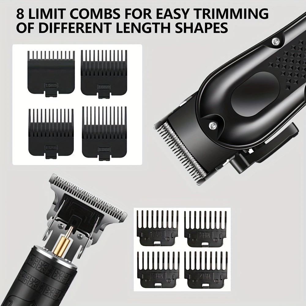 Men'S 2-in-1 Electric Shaver and Hair Clipper with USB Charging, Beard Trimmer, 8 Limit Combs, T-Blade Design, ABS Body, Ideal for Daily Grooming and Gifts - ayq