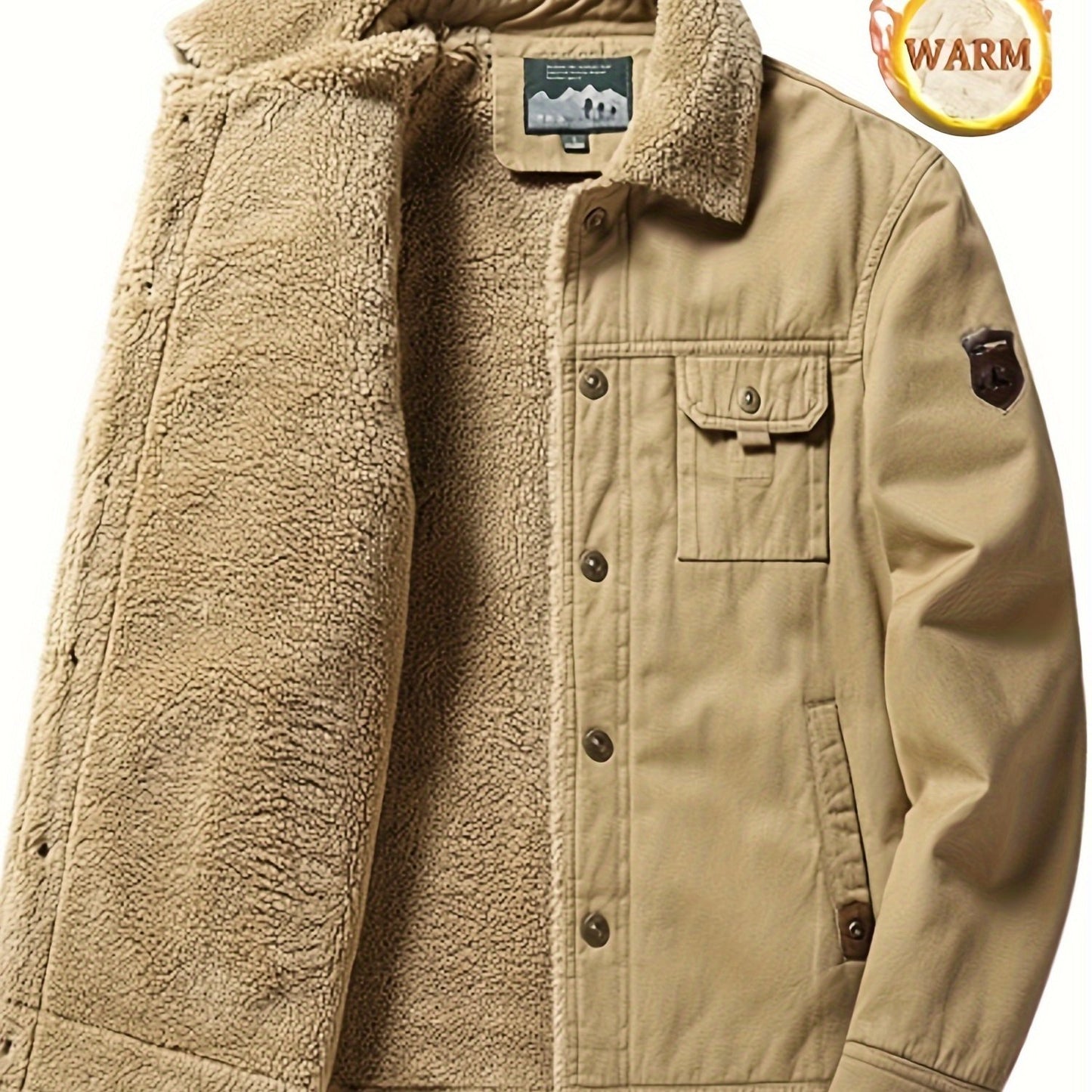 Men's High-End Fashion Casual Versatile Fleece-Lined Thickened Windproof Warm Hooded Winter Jacket
