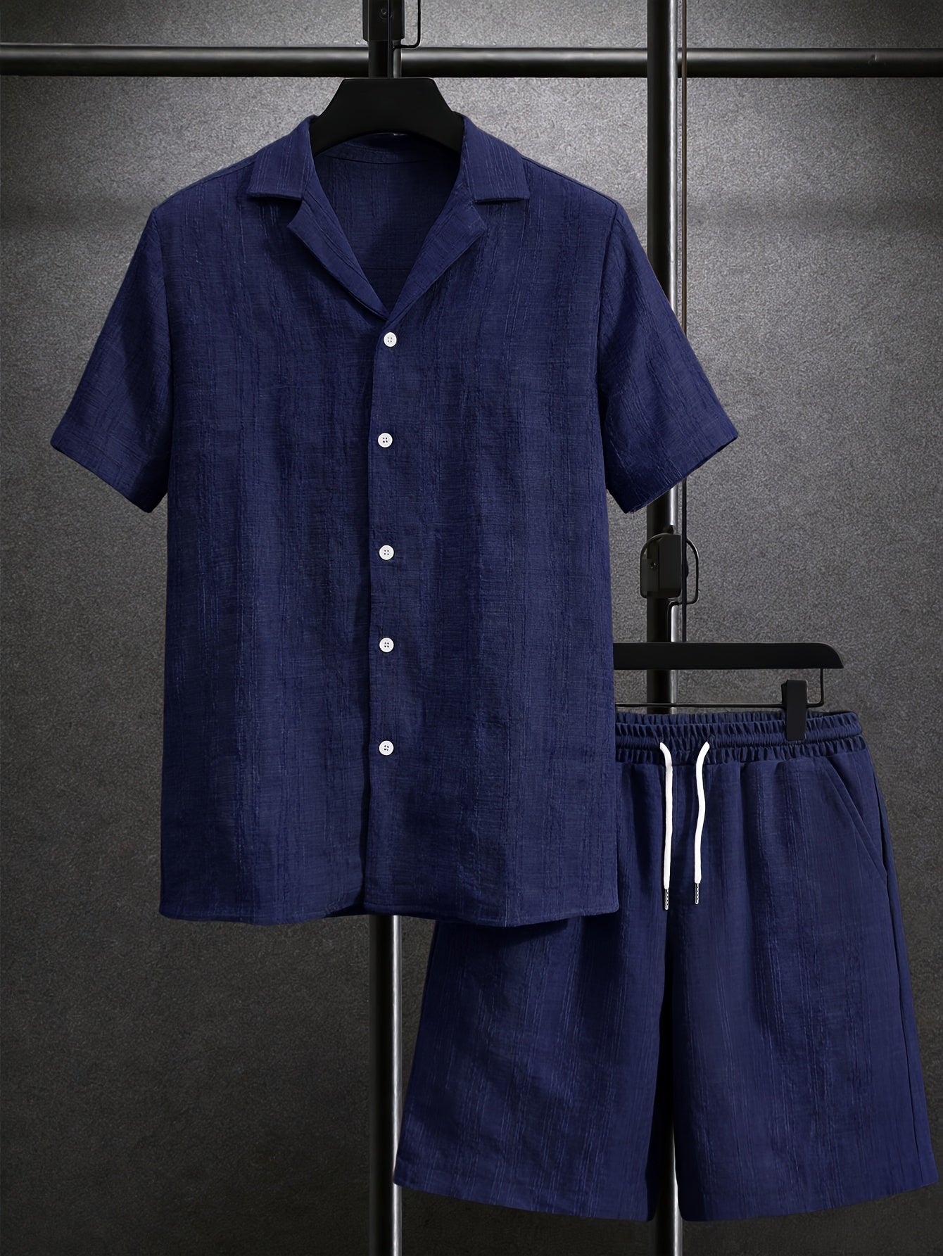Men's Casual Short-Sleeve Shirt & Drawstring Shorts Set