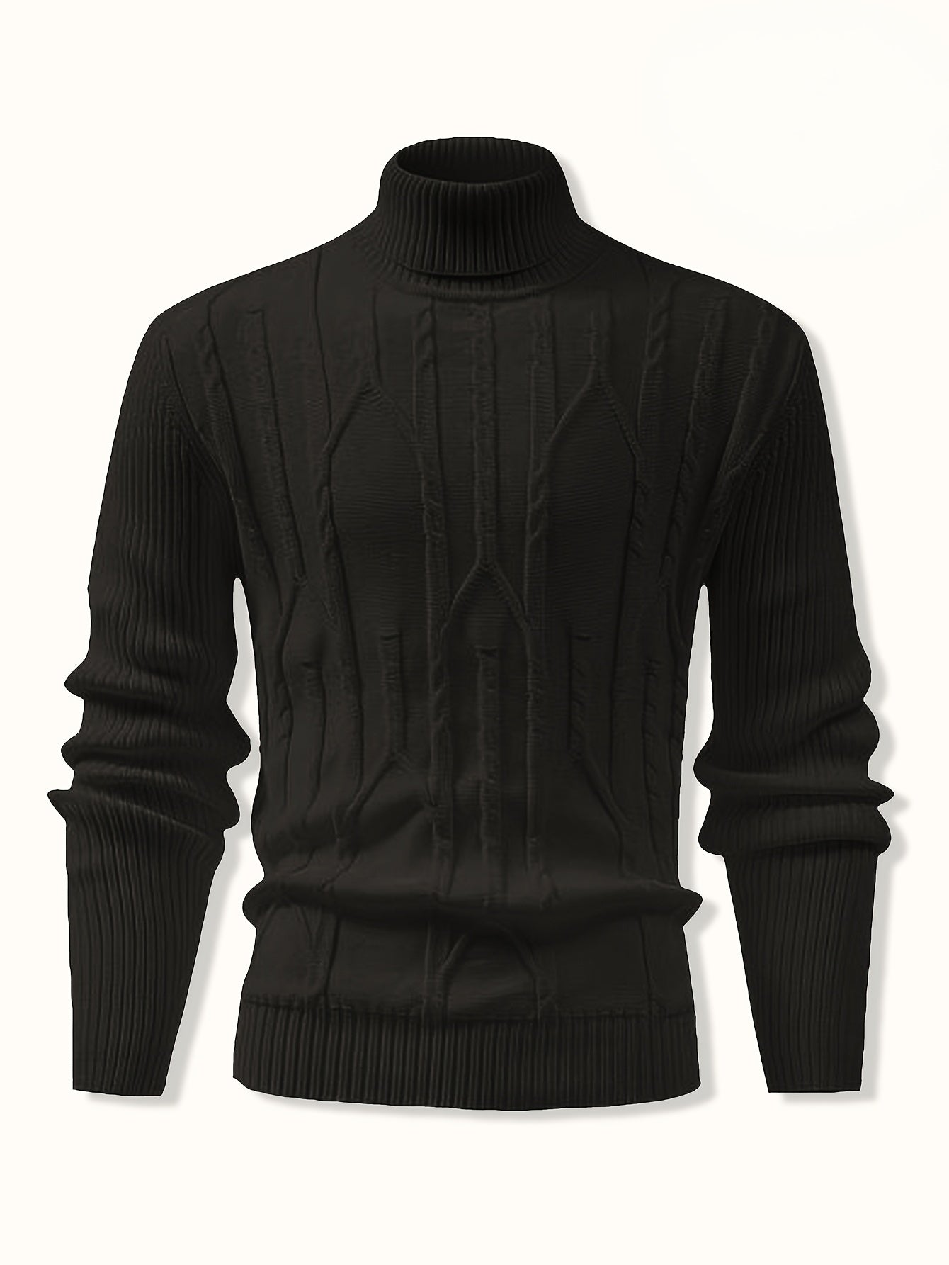 Men'S Solid Color Turtleneck Sweater, Highly Elastic, Stylish, Comfortable, And Warm Top, Suitable for Outdoor Wear in Autumn And Winter, Base Layer Sweater, Striped Knitted Turtleneck Sweater - Long Sleeve Pullover, Featurin