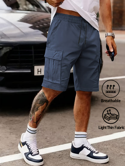 Men's Casual Summer Cargo Shorts with Elastic Waist and Pockets