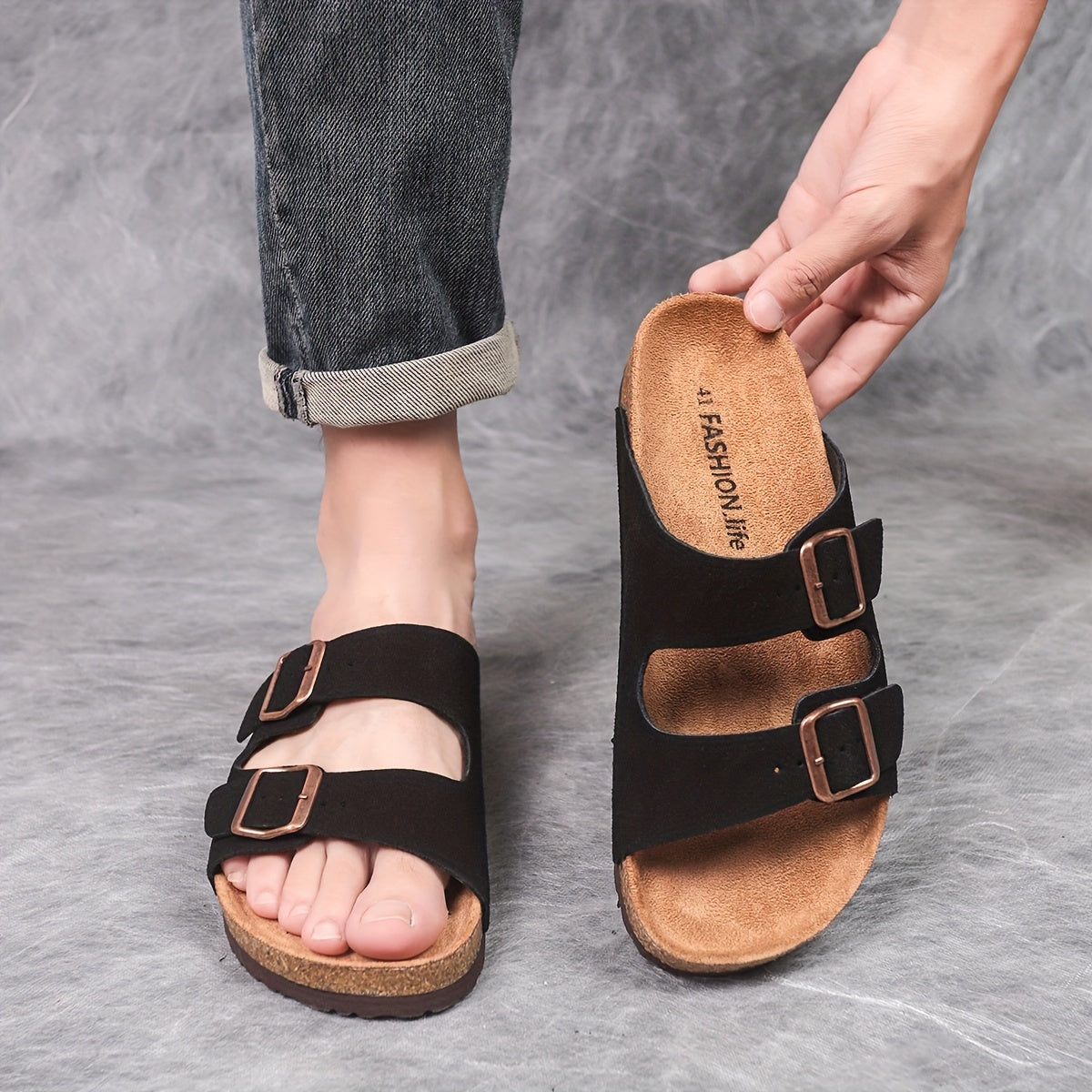 Men's Retro Adjustable Buckle Slippers with Mid-Thick Sole