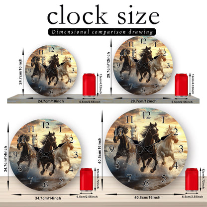 One piece, wooden wall clock with running horses pattern design, modern wall aesthetic decorative art wall clock, silent, suitable for living room, bedroom, kitchen, office decoration, home decoration, ideal Christmas, New Ye