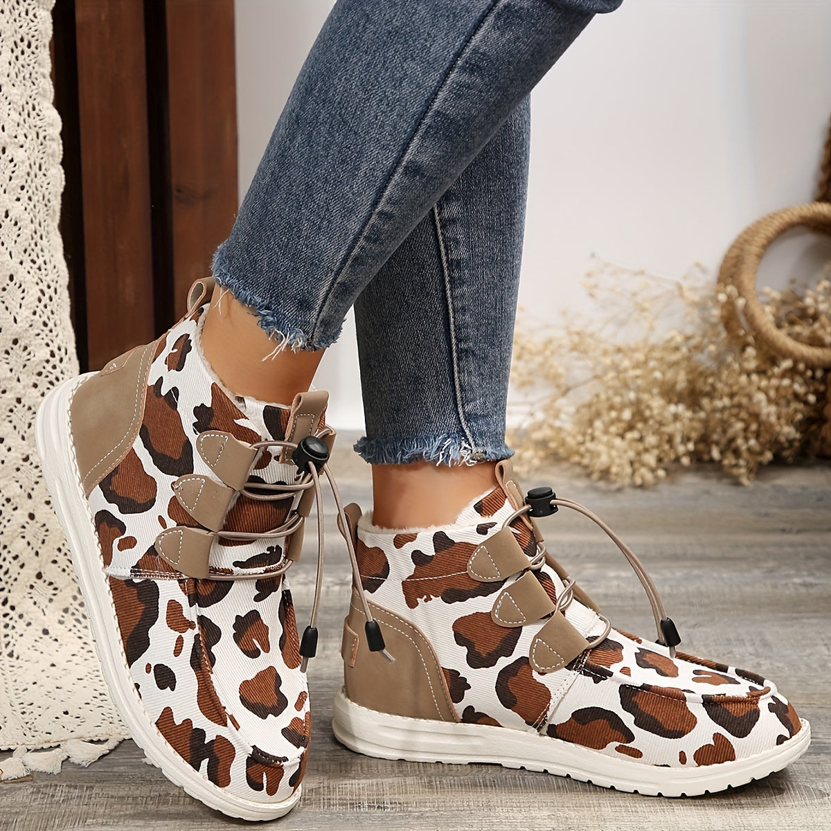 Women'S Cozy Winter Boots - Comfortable Slip-On Mid-Calf Riding Boots with Thick Sole, Round Toe, White & Black Lace-Up Design - Perfect for Cold Weather, Snow Boots, Winter Boots