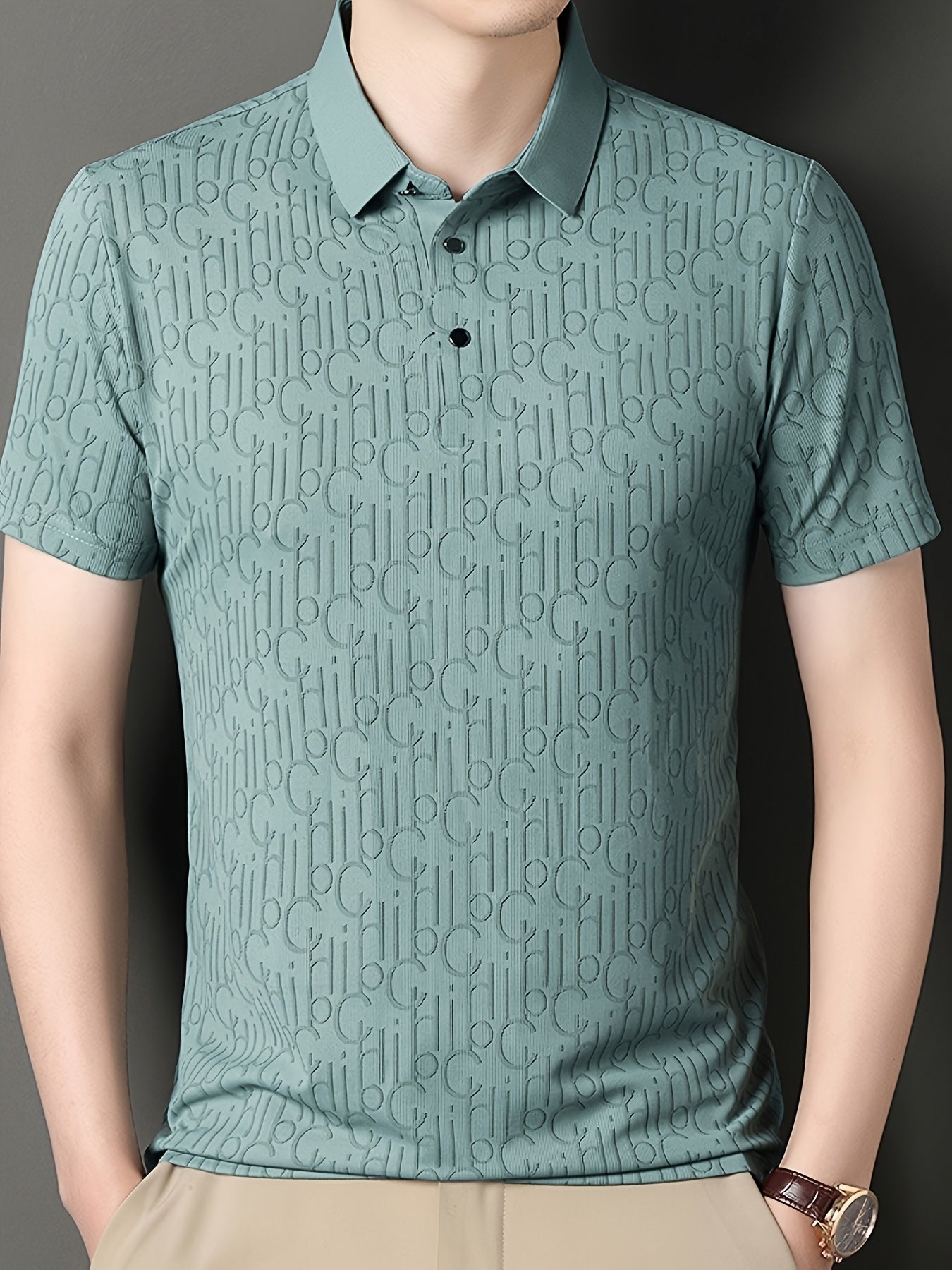 Men'S Casual Summer Short Sleeve T-Shirt with "Gil" Letter Print, Light Gray, Button-Up Collar, Medium Stretch Fabric, Regular Fit, Perfect for Weekend Outings, Relaxed Outing Shirt   Letter Print Tee   Medium Stretch Fabric