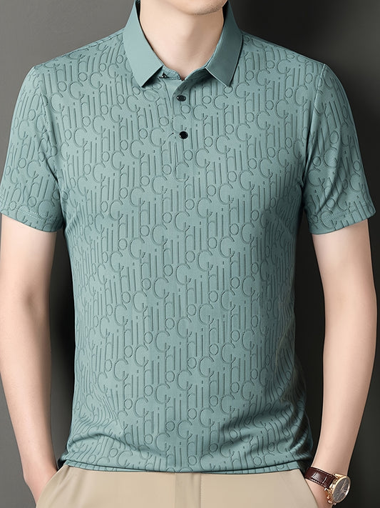 Men'S Casual Summer Short Sleeve T-Shirt with "Gil" Letter Print, Light Gray, Button-Up Collar, Medium Stretch Fabric, Regular Fit, Perfect for Weekend Outings, Relaxed Outing Shirt   Letter Print Tee   Medium Stretch Fabric