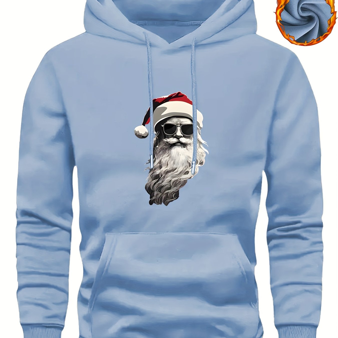 Men'S Heavyweight Hooded Sweatshirt with Santa Claus & Santa Hat Print - Thick Winter Pullover, Long Sleeve Hooded Sweater for Christmas, Halloween, New Year'S - Cozy Cold Weather Clothing For Men, Couples, Family - Ideal Hol