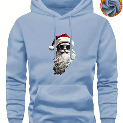 Men'S Heavyweight Hooded Sweatshirt with Santa Claus & Santa Hat Print - Thick Winter Pullover, Long Sleeve Hooded Sweater for Christmas, Halloween, New Year'S - Cozy Cold Weather Clothing For Men, Couples, Family - Ideal Hol