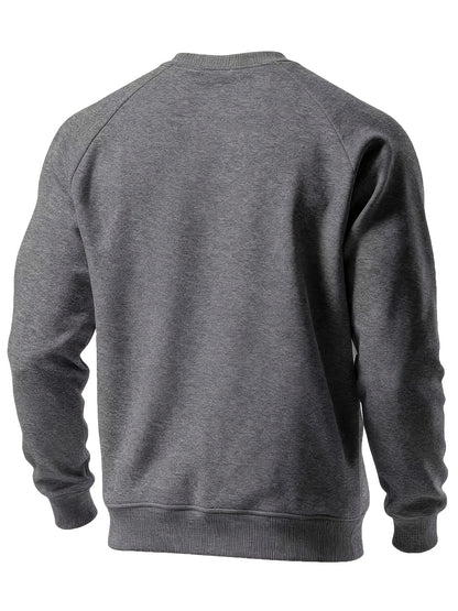 Men's Casual Crew Neck Black Print Sweatshirt for Spring/Fall