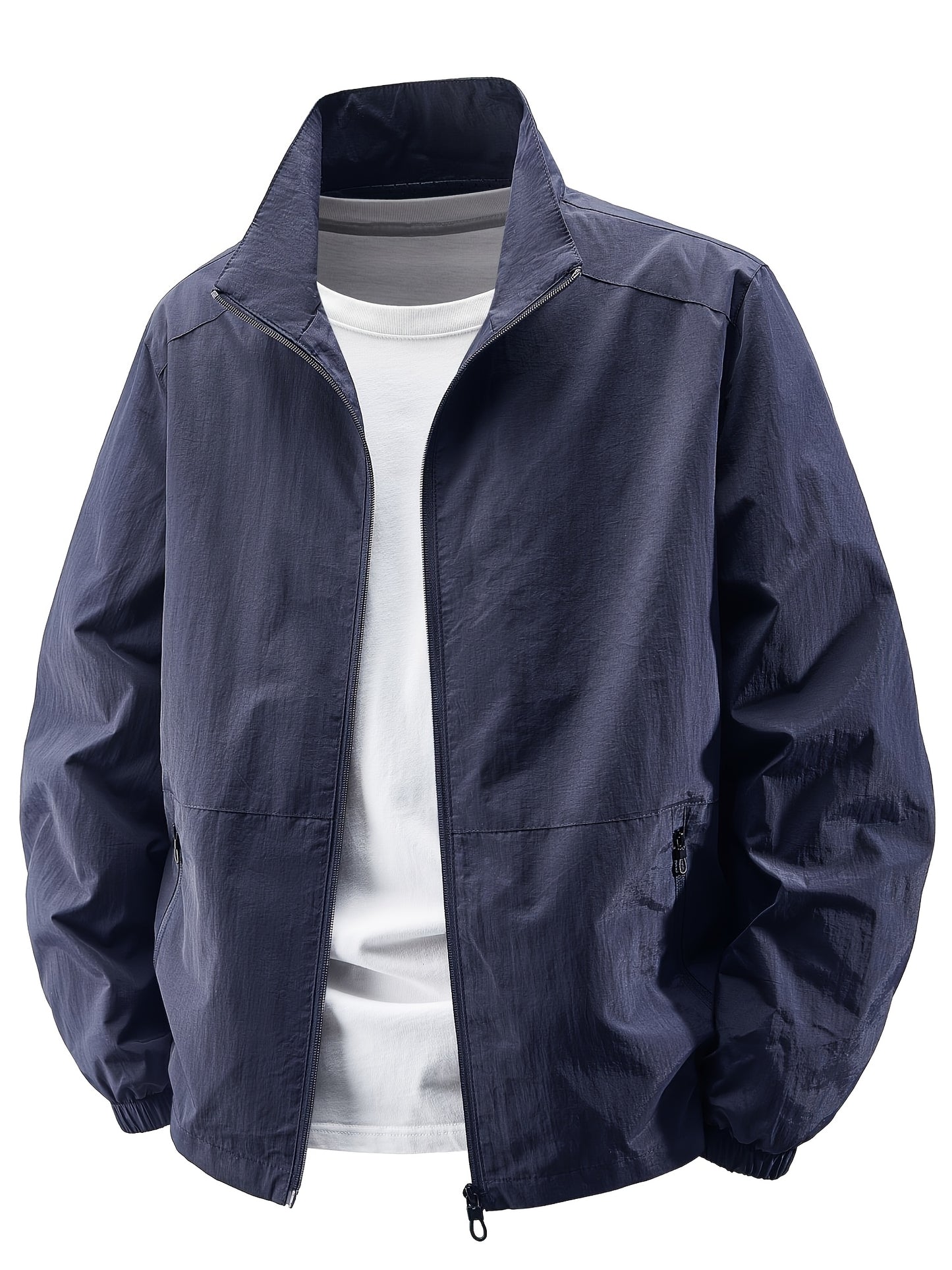 Men'S Olive Green Bomber Jacket with Stand Collar - Casual, Comfortable, Zip-Up Outerwear for Outdoor Activities, Casual Attire|Stand Collar Jacket|Zippered Jacket