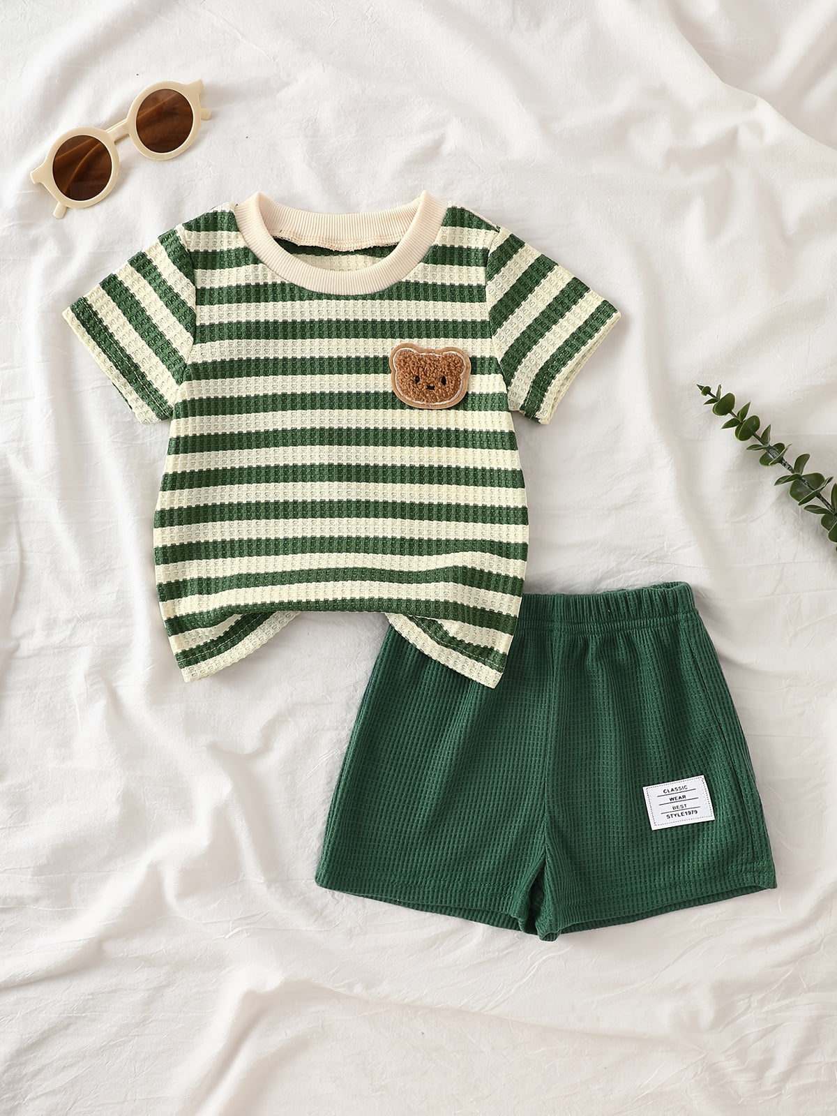 Baby Summer Striped Red White Set with Bear Plush Shorts - ayq