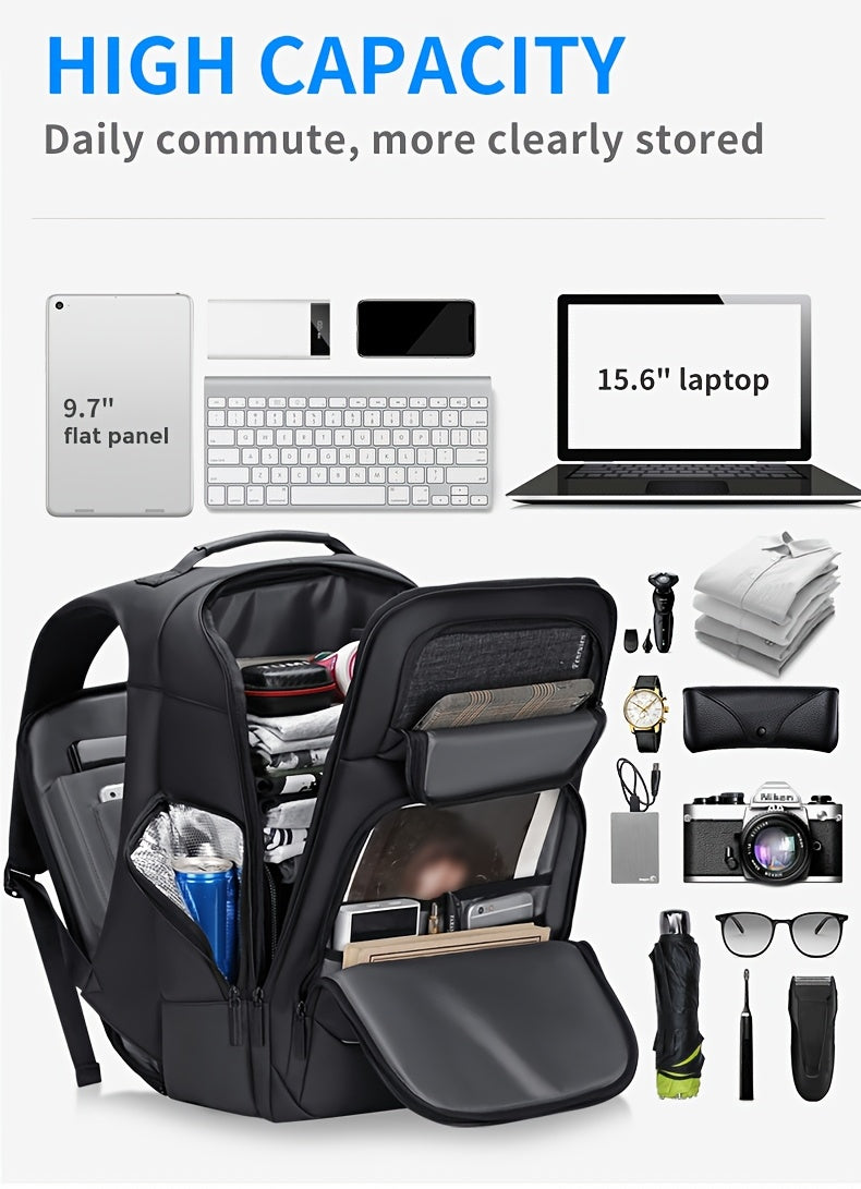FENRUIEN Men'S Large Capacity Expandable Backpack with USB Charging, 39.62cm Laptop Bag, Durable Oxford Fabric, Multiple Compartments for Travel and Business Use, Travel Backpack   Minimalist Backpack   Durable Zippers, Lapto