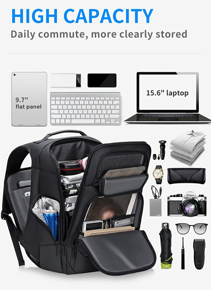 FENRUIEN Men'S Large Capacity Expandable Backpack with USB Charging, 39.62cm Laptop Bag, Durable Oxford Fabric, Multiple Compartments for Travel and Business Use, Travel Backpack   Minimalist Backpack   Durable Zippers, Lapto
