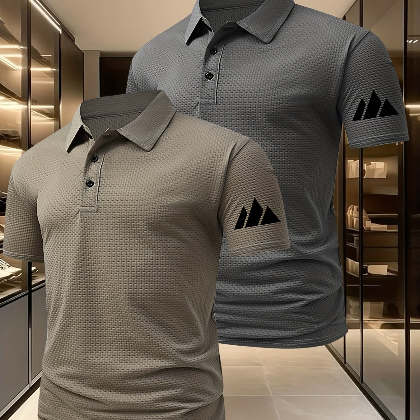2pcs Minimalist Small Mountain Badge Pattern Men'S Outdoor Golf And Equestrian Casual Polo Short Sleeves, Mature Men'S Business Casual Polo, Breathable And Comfortable, Suitable for Spring And Summer, Can Be Worn As an Inner - ayq