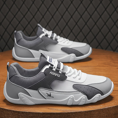 Men's Breathable Low-Top Casual Sneakers - Sporty Lace-Up Walking Shoes with Navy/White/Golden Accents, All-Season Outdoor  Everyday Comfort, Durable Fabric Upper  PVC Sole, Comfortable Footwear, Sleek Shoe Design, Lightwei