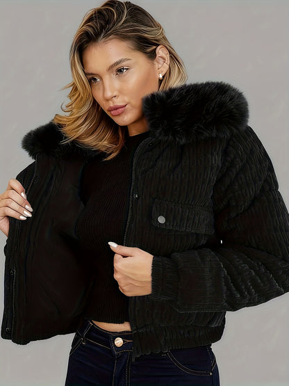 Women'S Winter Jacket - Full-Zip Coat with Detachable Fur Collar, Burgundy/Red - Cold Weather Outerwear for Everyday & Formal Events