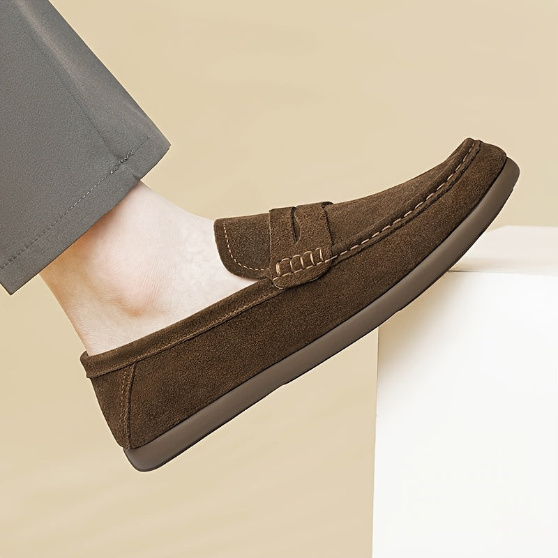 Men's Wide Fit Casual Suede Loafers Comfortable Slip-On Flats