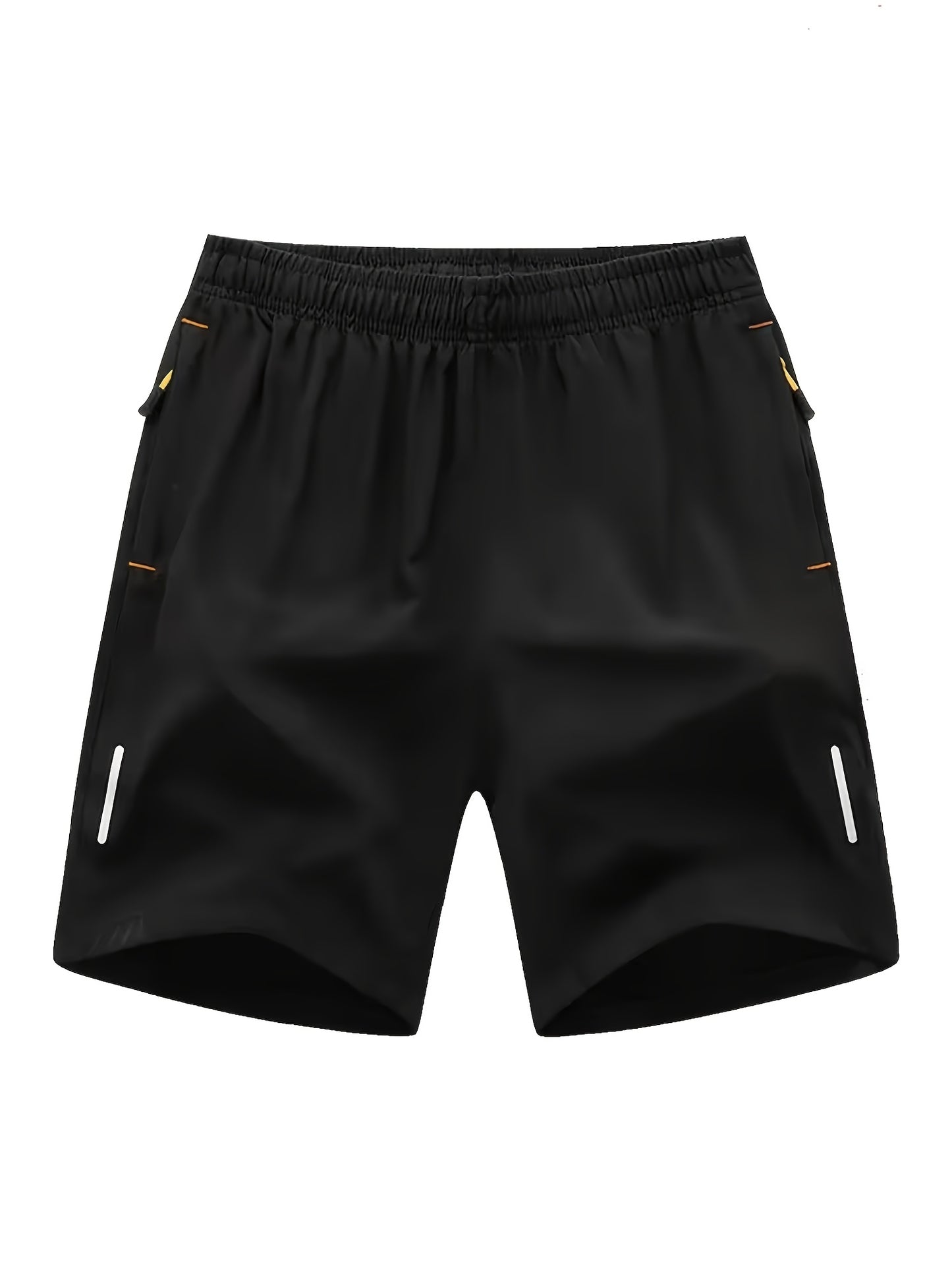 Men's Sporty Casual Shorts with Reflective Strips, Zipper Pockets