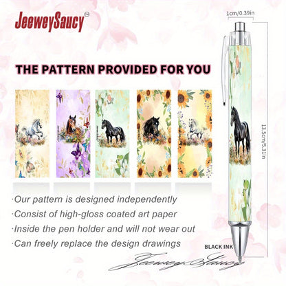 5pcs Creative Horse Head Theme Ballpoint Pens with Black Ink, Plastic Body, Smooth Writing, Suitable for Office and Gifts, Stationery Supplies