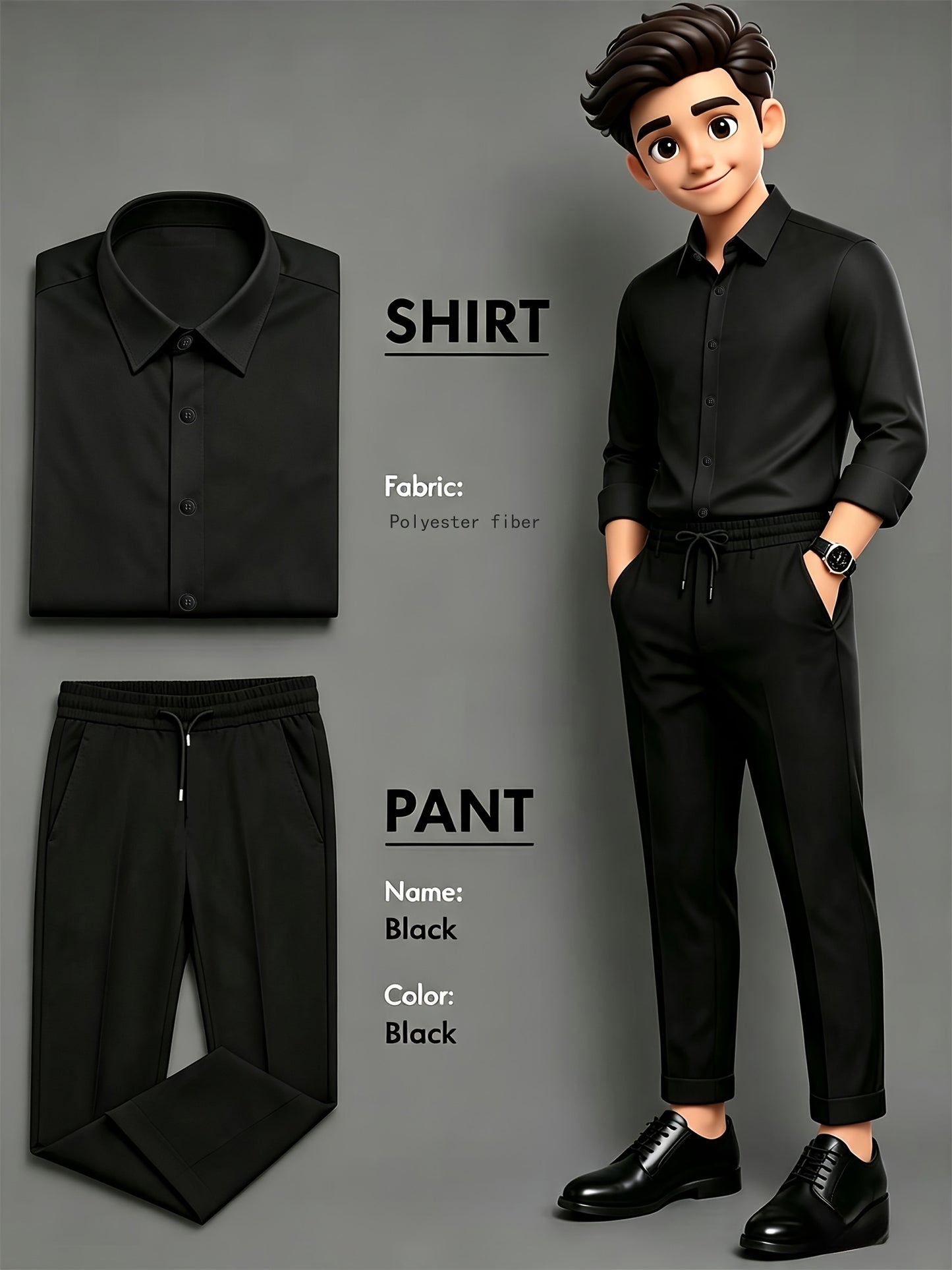 Men's Business Casual Two-Piece Suit with Lapel Shirt and Drawstring P