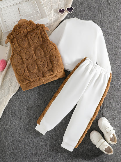 Girls 3-Piece Heart Pattern Fall/Winter Casual Set