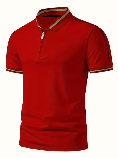 [T-Shirt] Men's Summer Casual Short Sleeve T-Shirt - Breathable Mesh Crew Neck Henley Style Zip Placket, Breathable Fabric, Dry Cleanable Regular Fit Outdoor & Casual Attire, Loose Style, Zip Front Design, Easy Care, Zip Shir - ayq