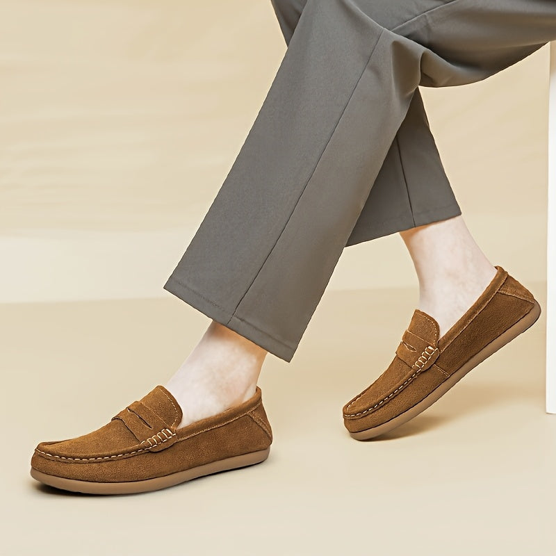 Men's Wide Fit Casual Suede Loafers Comfortable Slip-On Flats