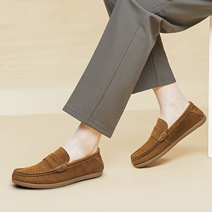 Men's Wide Fit Casual Suede Loafers Comfortable Slip-On Flats
