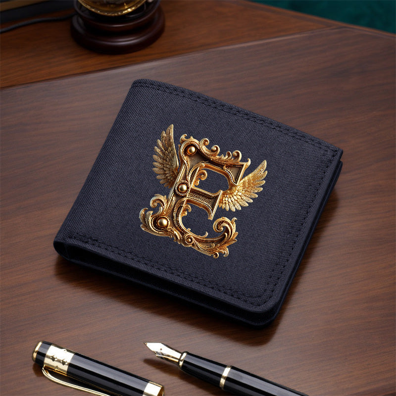 1pc Men's Short Canvas Initial Name Wallet, Zippered Denim Wallet for Men, Plain Ultra-Thin Letter Wallet for Men