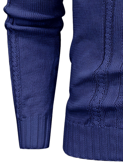 Men's High Collar Warm Knit Sweater - Stretchy Fashion Ribbed Pullover, Elegant Gentleman Cardigan
