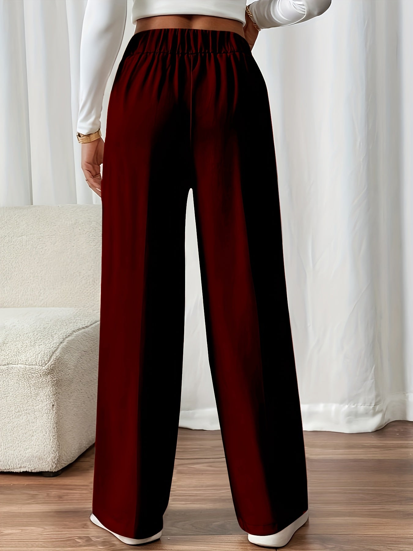 Elegant Women's Straight-Leg Office Pants in Solid Polyester