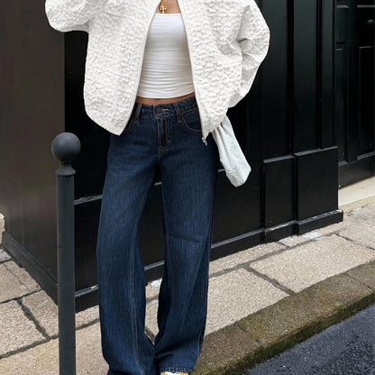 Solid Color Zip-Up Casual Jacket