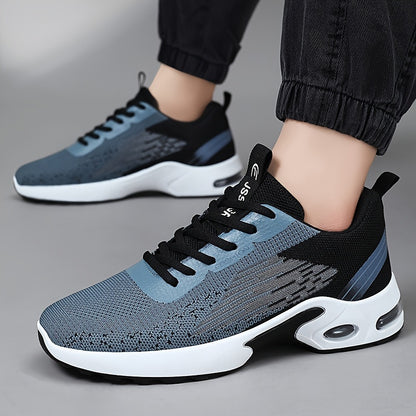 Men's Fashion Sports Sneakers, Breathable Mesh Fabric Upper, Comfortable Lace-Up Running Shoes with PVC Sole and Cloth Insole for All Seasons