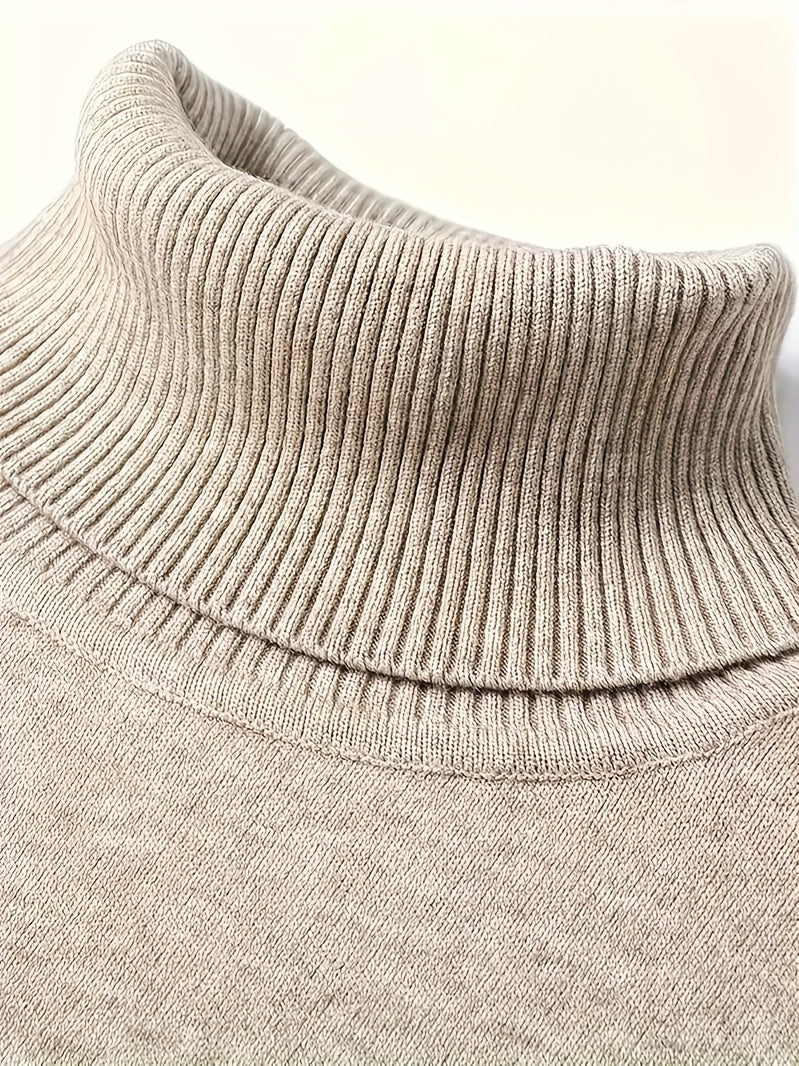 Early Autumn Men's Classic Solid Color Sweater - Minimalist Style, High Neck Warm Design, Soft and Fitted Texture with Elastic Ribbed Cuffs and Hem for a Snug Fit at Wrist and Waist