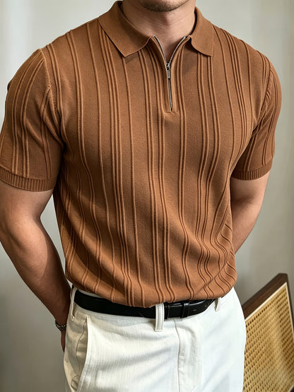 Men's Polo Shirt with Quarter Zip, Short Sleeve Summer Knit