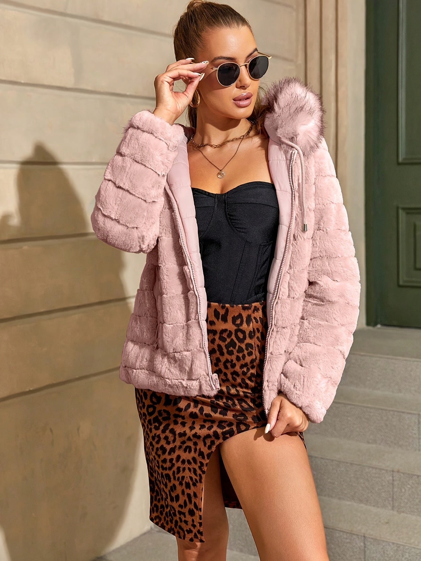 Women'S Heavyweight Winter Coat - Dual-Sided Reversible Jacket with Full-Zip Front, Hooded Collar, Two-Way Zipper Closure - Warm Outerwear for Cold Weather, Office, Travel - Elegant Brown Coat (Size & Wash Label in Pocket), L