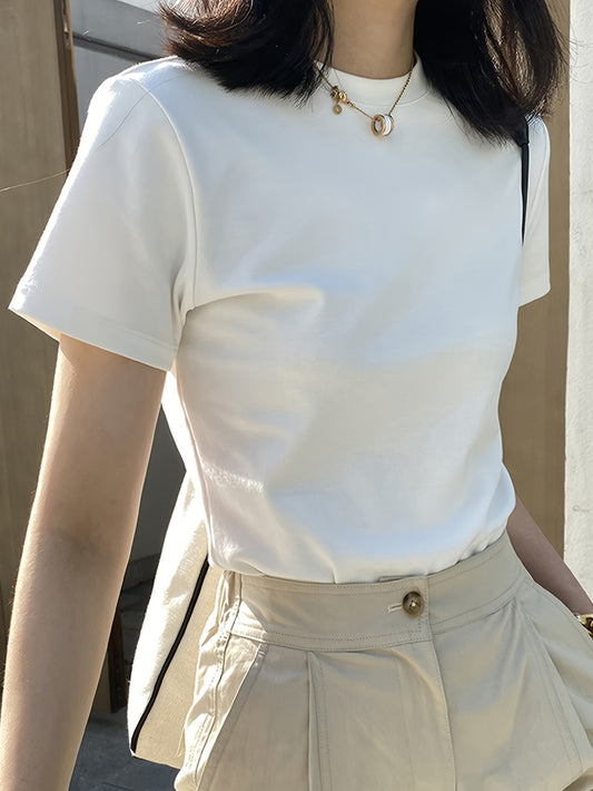 Women's High Elasticity Short-Sleeve Cotton T-Shirt Y2K Style - ayq