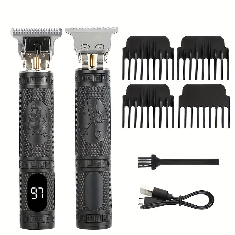 YAIAWISU Men's Cordless Electric Hair Clippers & Beard Trimmer with LCD Screen, USB-Rechargeable Cordless Grooming Kit, T-Blade Trimmer with Guide Comb Suitable for Hair, Shaving, and Scalp Trimming - ayq