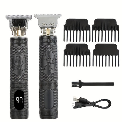 YAIAWISU Men's Cordless Electric Hair Clippers & Beard Trimmer with LCD Screen, USB-Rechargeable Cordless Grooming Kit, T-Blade Trimmer with Guide Comb Suitable for Hair, Shaving, and Scalp Trimming - ayq
