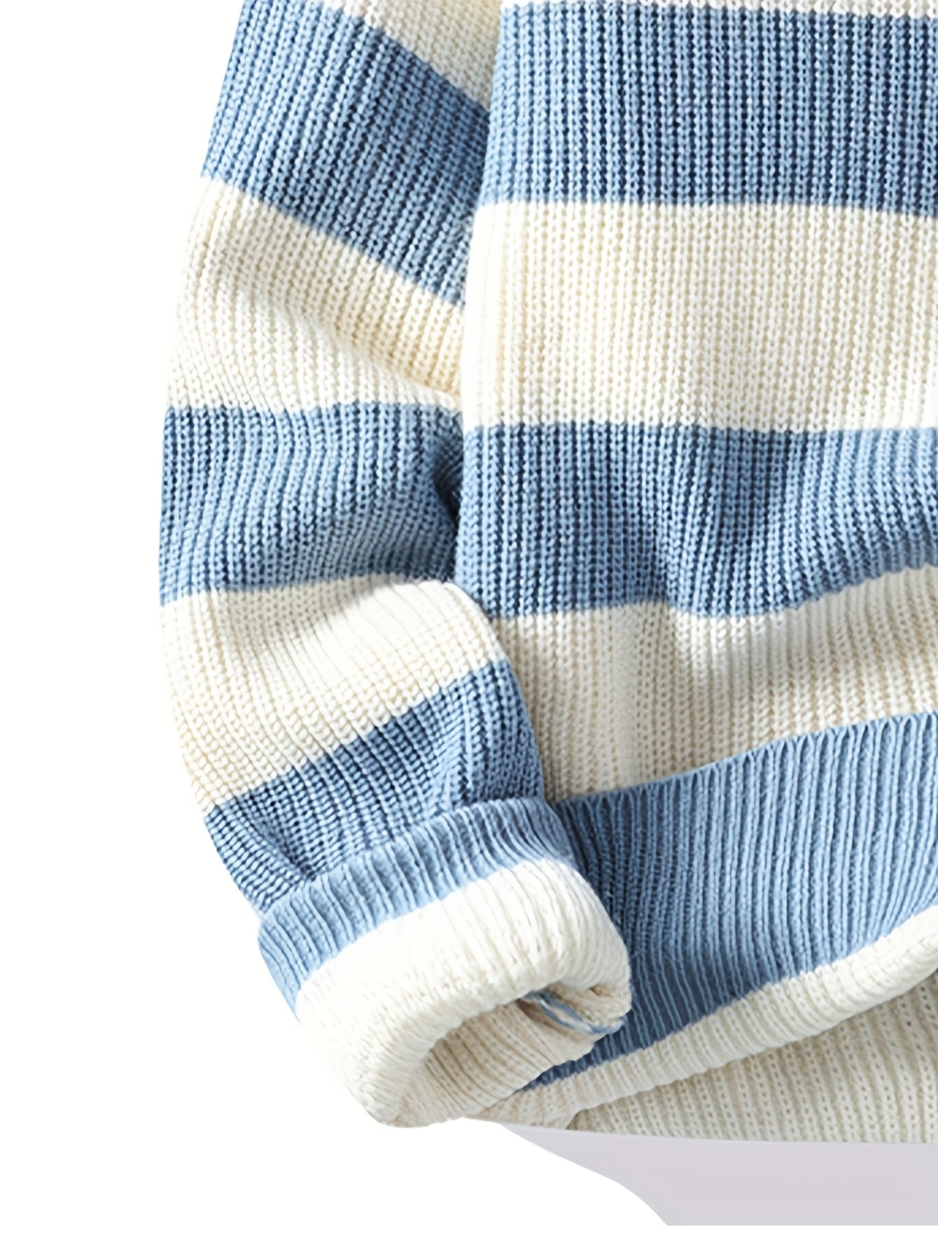 Men's 2025 Autumn/Winter Striped Sweater for Youth with Color Block Round Neck Casual Warm Knitwear