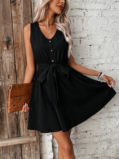 Elegant Sleeveless Apricot Cotton Midi Dress with Belt for Women