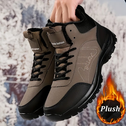 Men'S Mid-Top Snow Boots - Lightweight, Flexible Sole, Comfortable Thick Plush Lining, Classic Brown & Black, Durable MD Outsole for Hiking, Street Walking & Winter Outdoor Sports, Lace-Up Closure, Retro Style, Synthetic Uppe