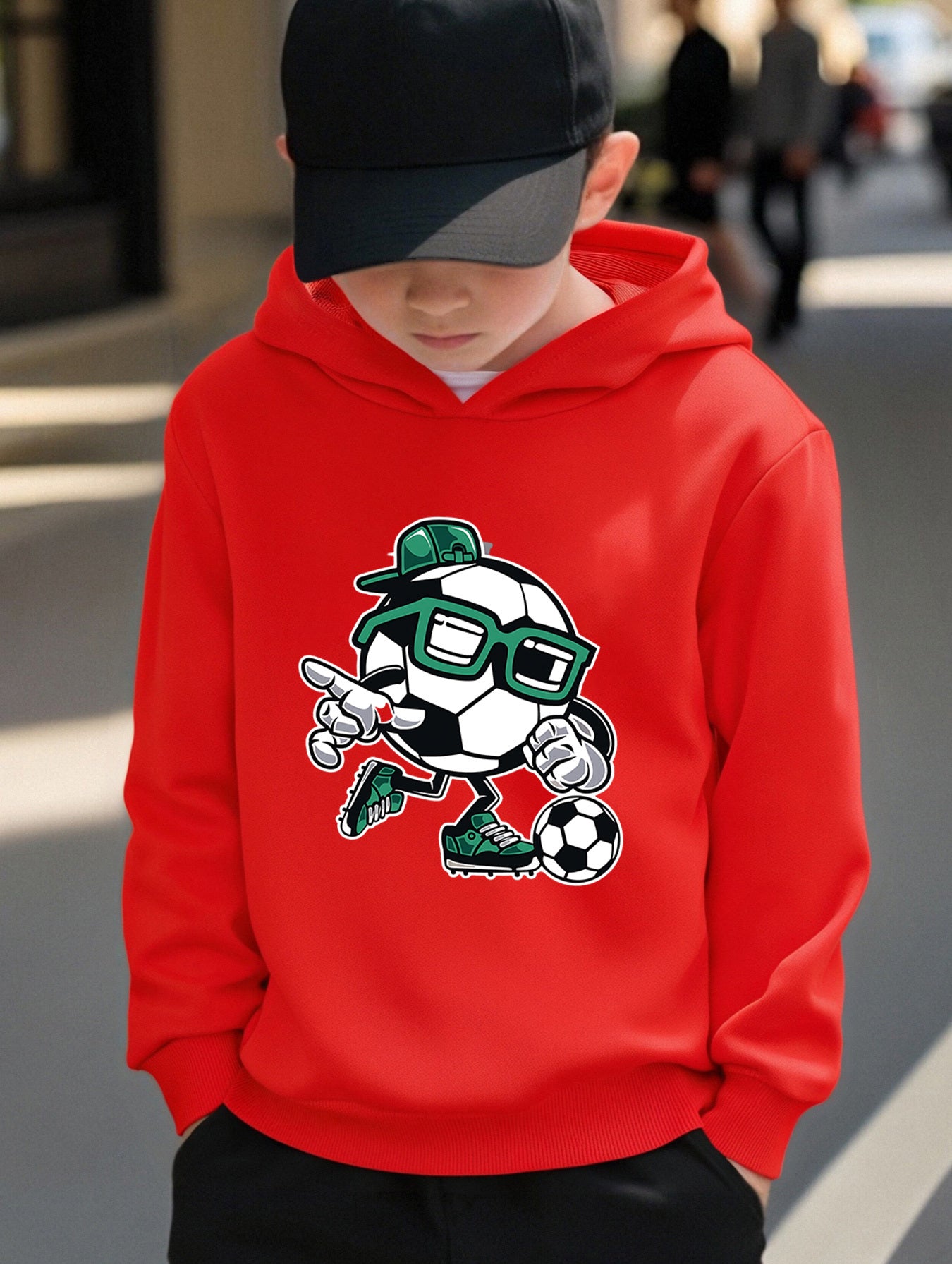 Boys' Cartoon Football Hoodie & Jogger Set - Cotton, Fall/Winter