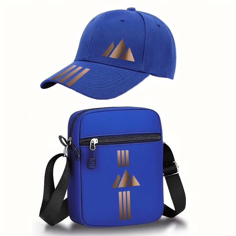 Unisex Curved Brim Baseball Cap & Crossbody Bag Set with Geometric Pri