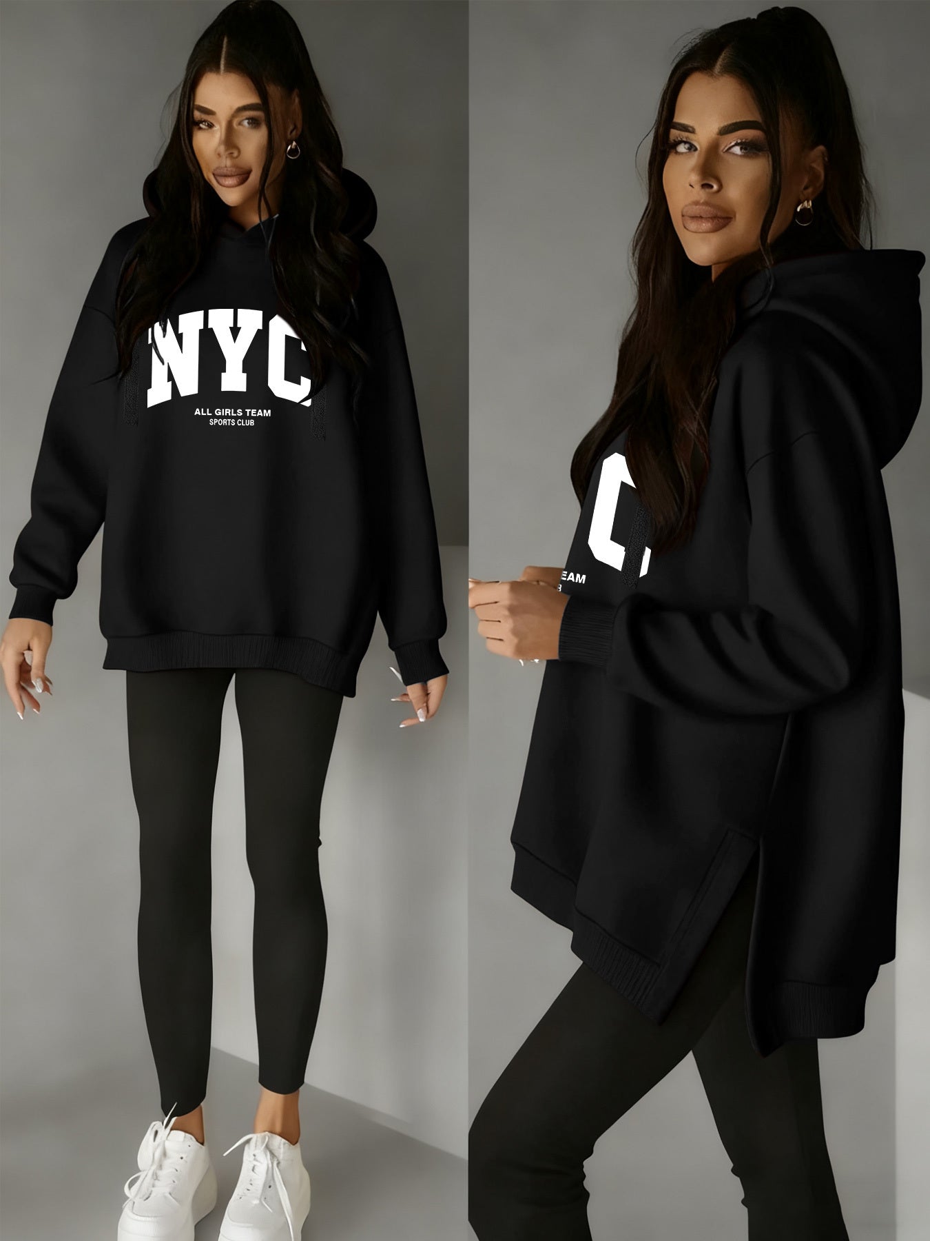 Women’s Casual Hooded Hoodie with Side Slits for Fall & Winter