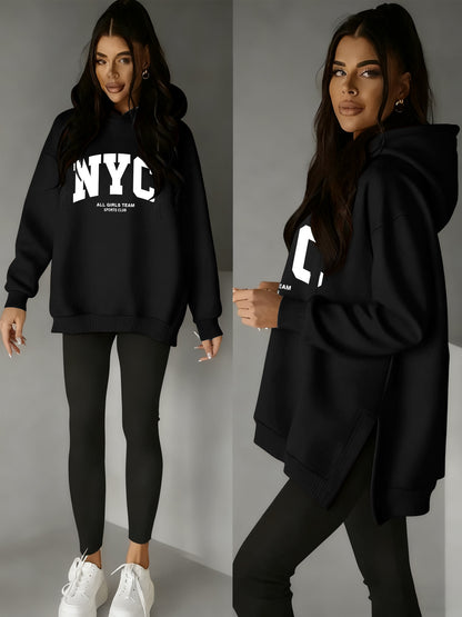 Women’s Casual Hooded Hoodie with Side Slits for Fall & Winter