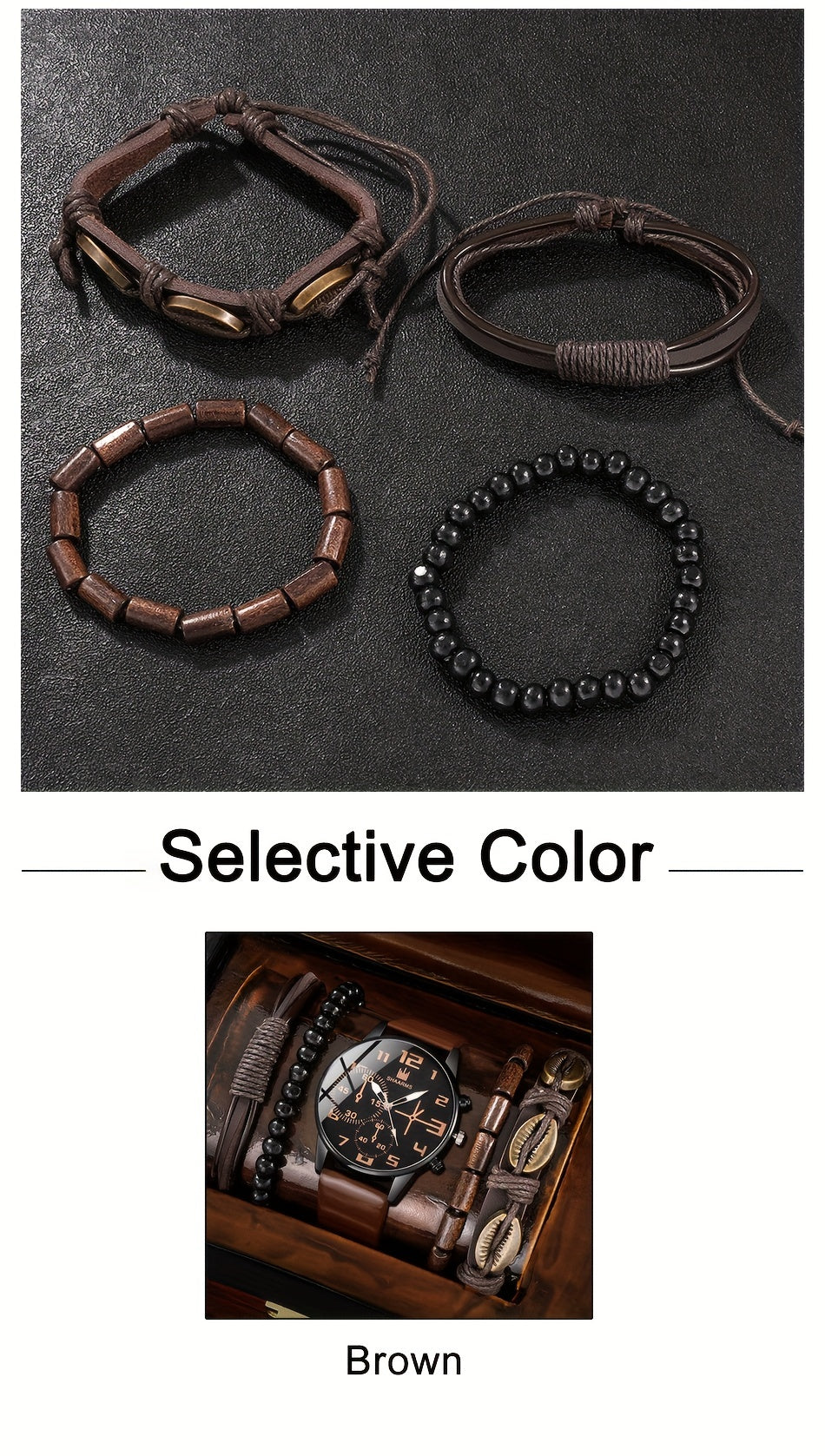 5pcs Men's Fashion Quartz Watch and Bracelet Set