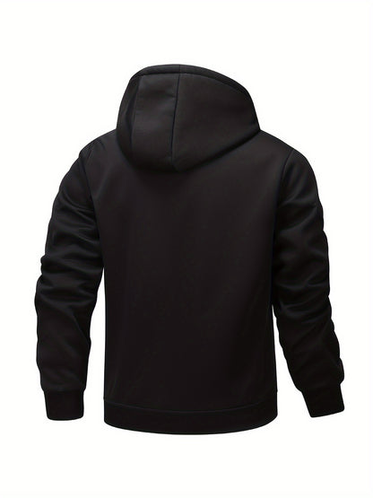 1pc Men'S Casual Style Hooded Jacket, Thick Fleece Lined, Warm