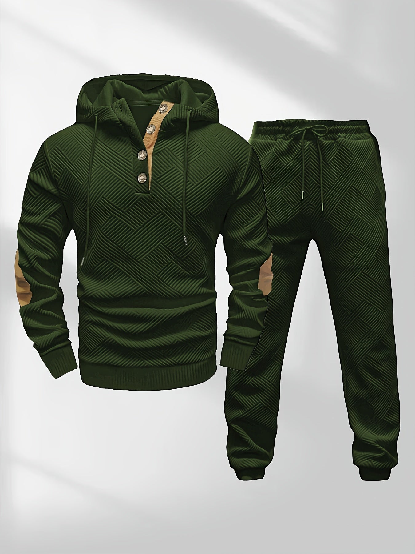 Men's Casual Fashion Set Knit Jacquard Hoodie and Pants 2pcs Set