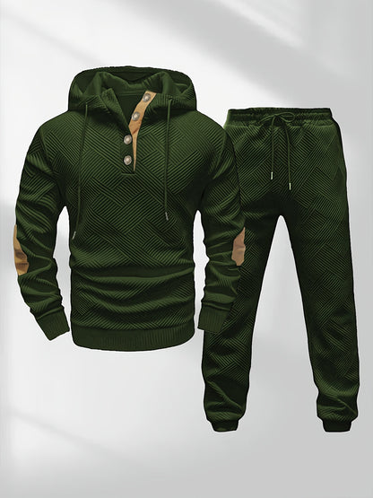 Men's Casual Fashion Set Knit Jacquard Hoodie and Pants 2pcs Set
